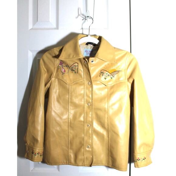 Vintage 1960's Lil' Birds of Calif Embroidered Faux Leather Jacket sz 12 VTG - Picture 1 of 9